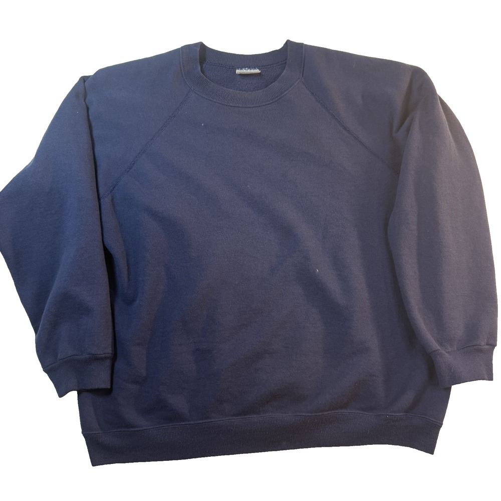 Vintage Hanes Boxy Sweatshirt Mens XL Blue Fleece Pullover Crewneck Made USA